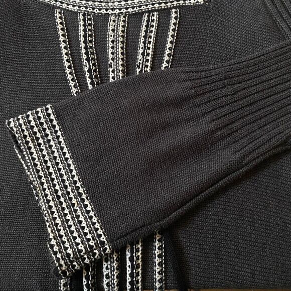 RBX Tie Front Sweater Womens Size L Dark Gray White Fluted Ribbed Knit Sleeves - Picture 8 of 16